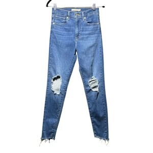 Levis Mile High Super Skinny Jeans 27 Medium Wash Distressed‎ Ripped Raw Hem
